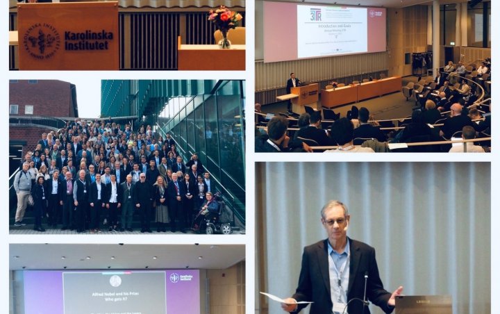 Siobhán O'Sullivan, 3TR Ethics Advisor, 3TR Coordinator Marta E. Alarcón-Riquelme (FPS), Klas Kärre, past chairperson of the Nobel Committee for Physiology or Medicine, and Jonathan Knowles, 3TR Scientific Advisor, present during the opening of the 3TR 4th Annual Meeting in front of the more than 160 meeting participants.